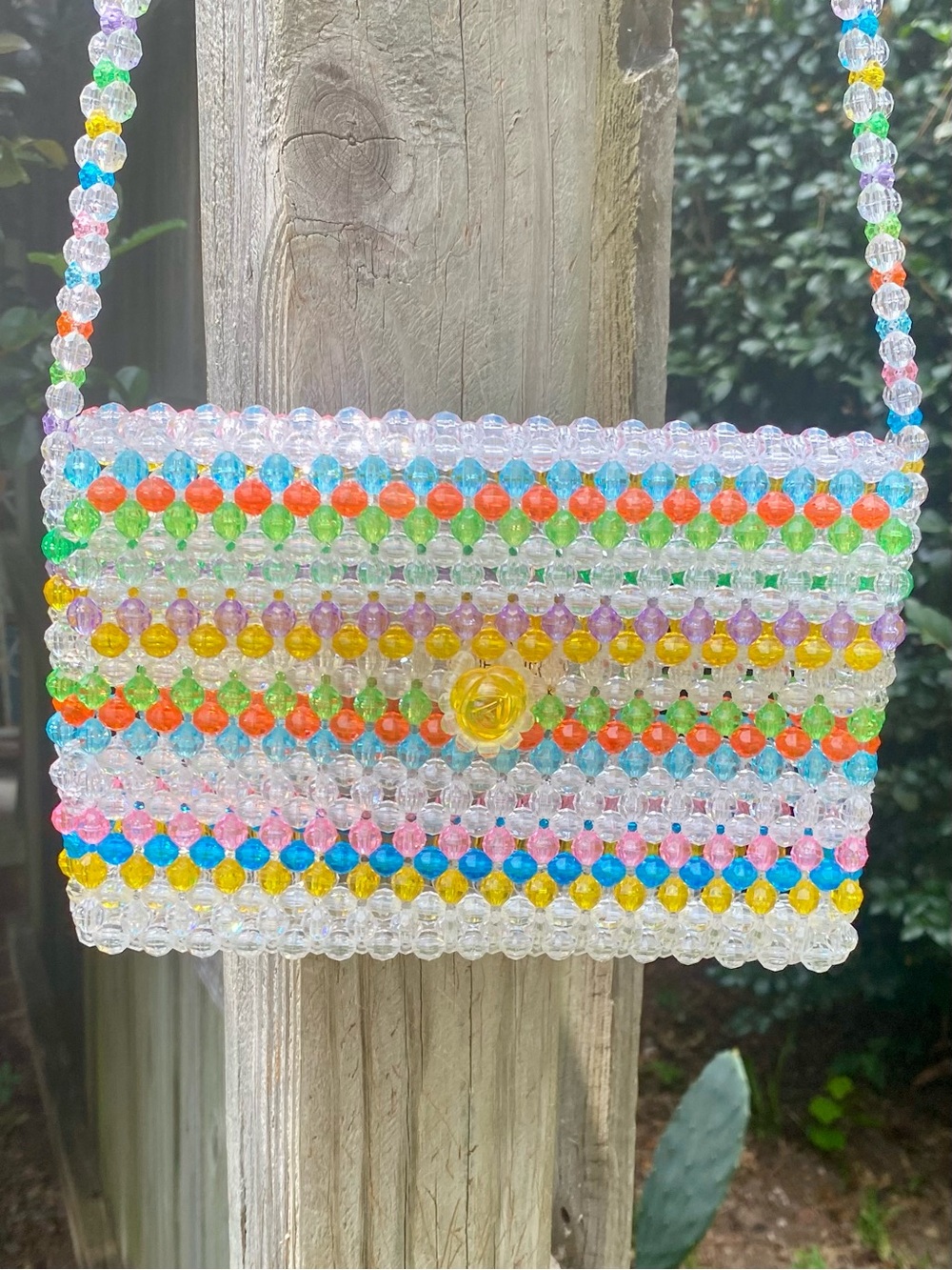 Susan Alexandra Multicolor Beaded Crossbody Bag - Clear & Rainbow